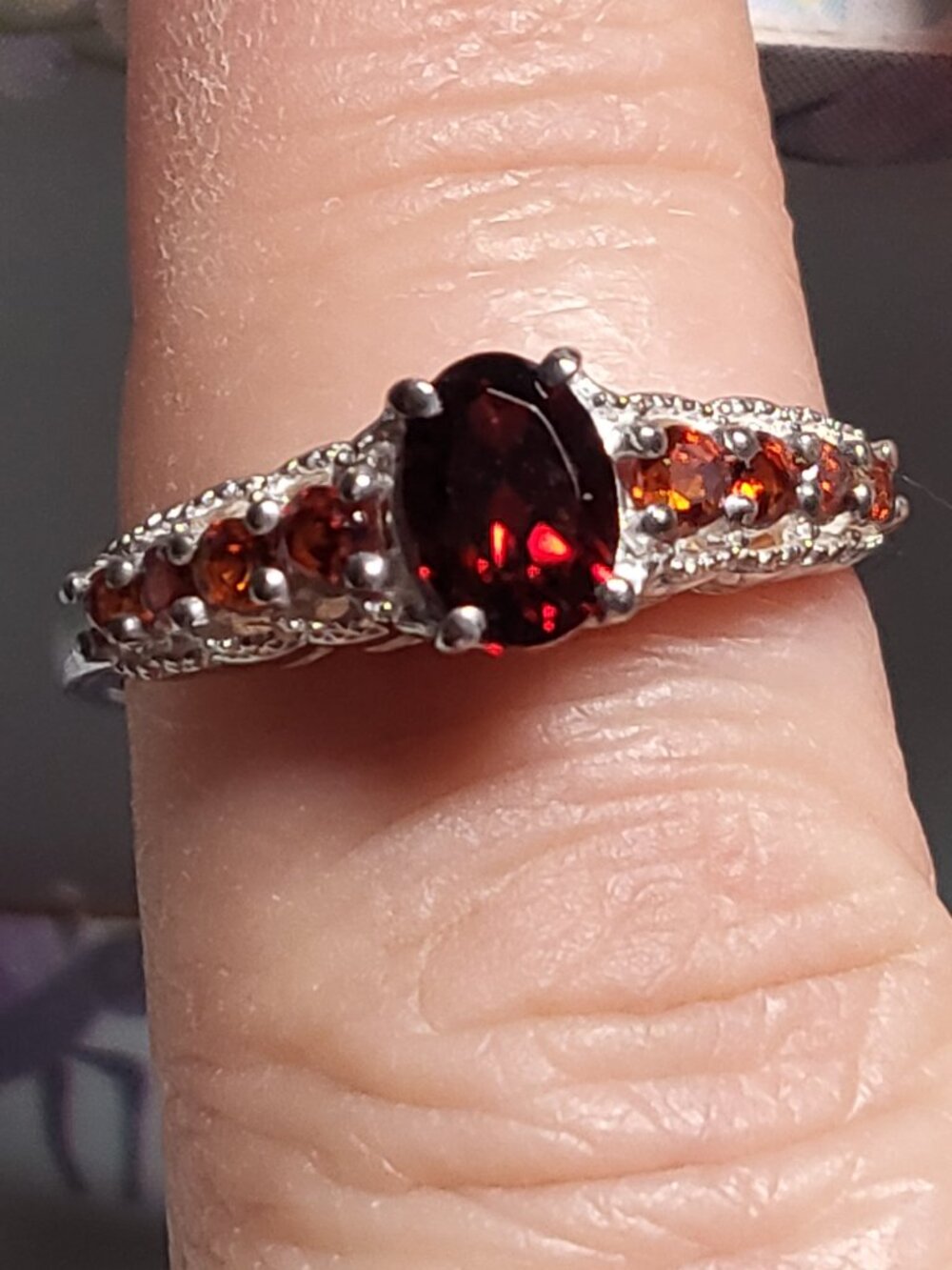 Mozambique Garnet Sterling Silver 9 Stone Ring